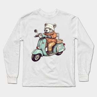 A cute teddy bear riding scooter bike Long Sleeve T-Shirt